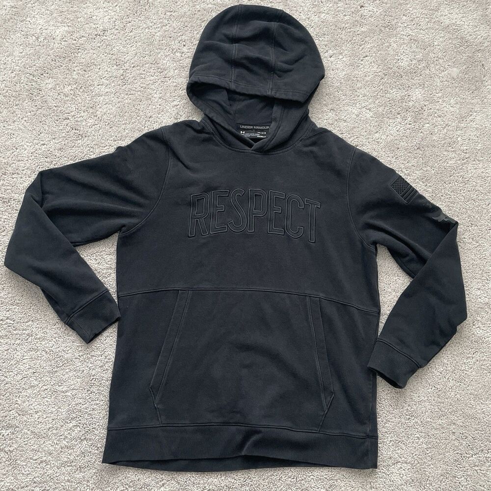 Under Armour Project Rock Sweatshirt Size Large Black Respect Hoodie Heavyweight